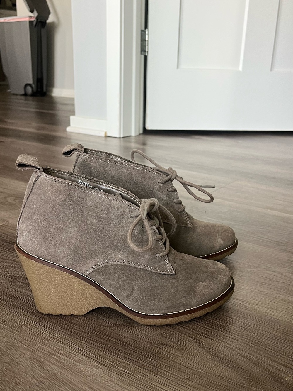 Target Taupe Suede Lace-Up Wedge Ankle Boots